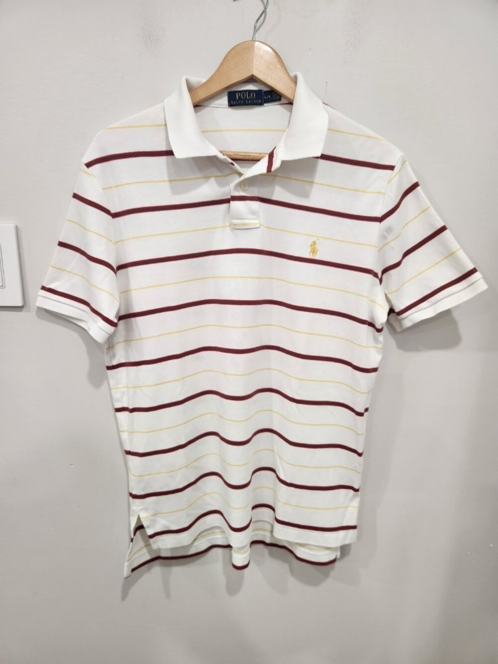 Polo Ralph Lauren Polo Shirt Mens L White Red Stripe Cotton Short Sleeve